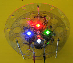 Front view of Single R, G, B and white LEDs in front array
